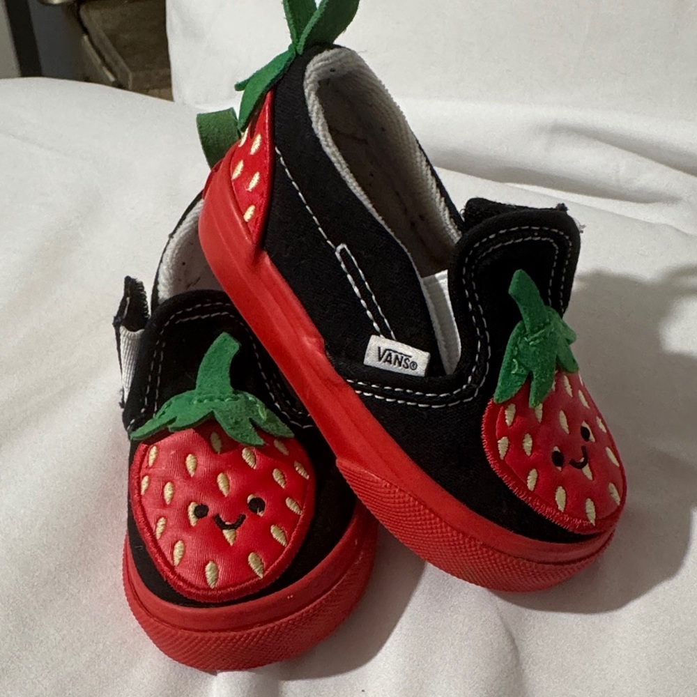 Vans Kids Black and Red Strawberry Sneakers